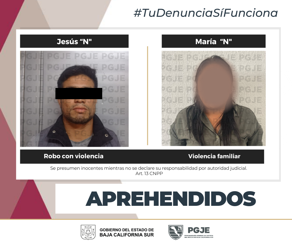 Detienen a dos sospechosos de delitos violentos en Baja California Sur