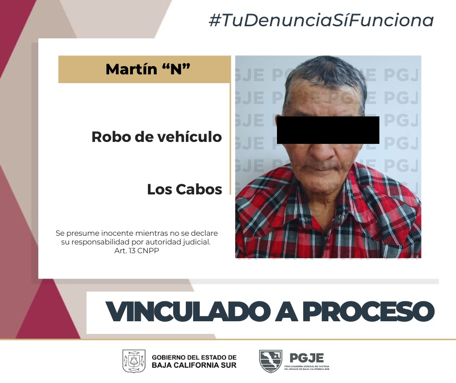 Martín «N» es capturado con orden judicial por robo de vehículo en Los Cabos