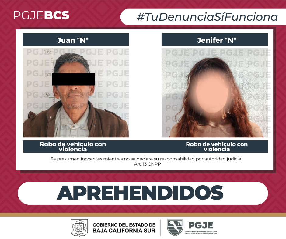 Jennifer y Juan “N” detenidos por robo de vehículo con violencia