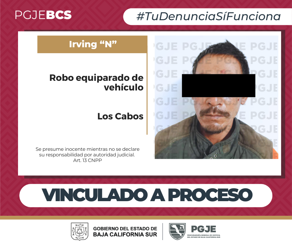 PGJE logra vinculación a proceso por robo de vehículo en SJC